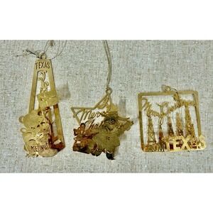 Tamerlane Gold Finish‎ Texas Longhorn/Armadillo/Cactus Christmas Ornament Lot 3